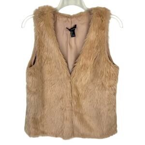 FOREVER‎ 21 | Cream/Blush Faux Fur Toggle Closure Vest | Women's Large